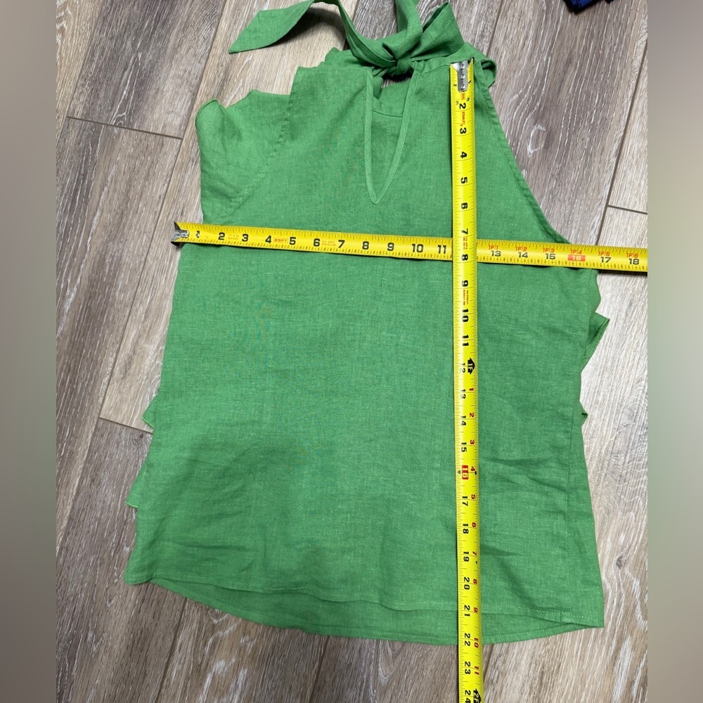Elena Solano Vibrant Green Linen Blend Top - Picture 6 of 7